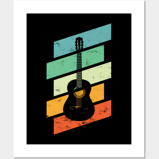 Vintage Style Classical Guitar Retro Colors Posters and Art